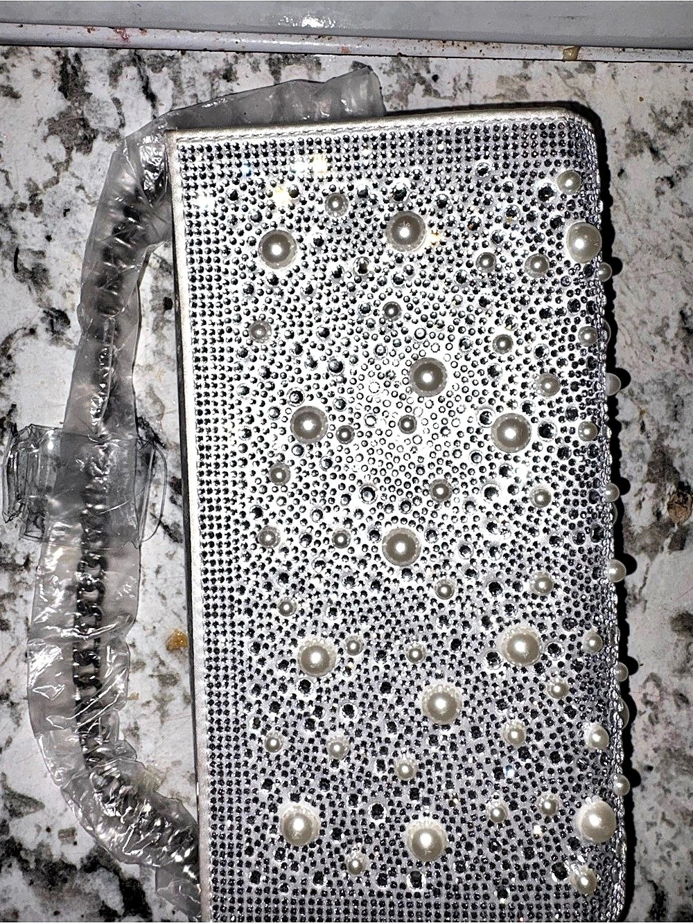 NWT Betsey Johnson Rhinestone Pearl Clutch in Silver & Blue NWT